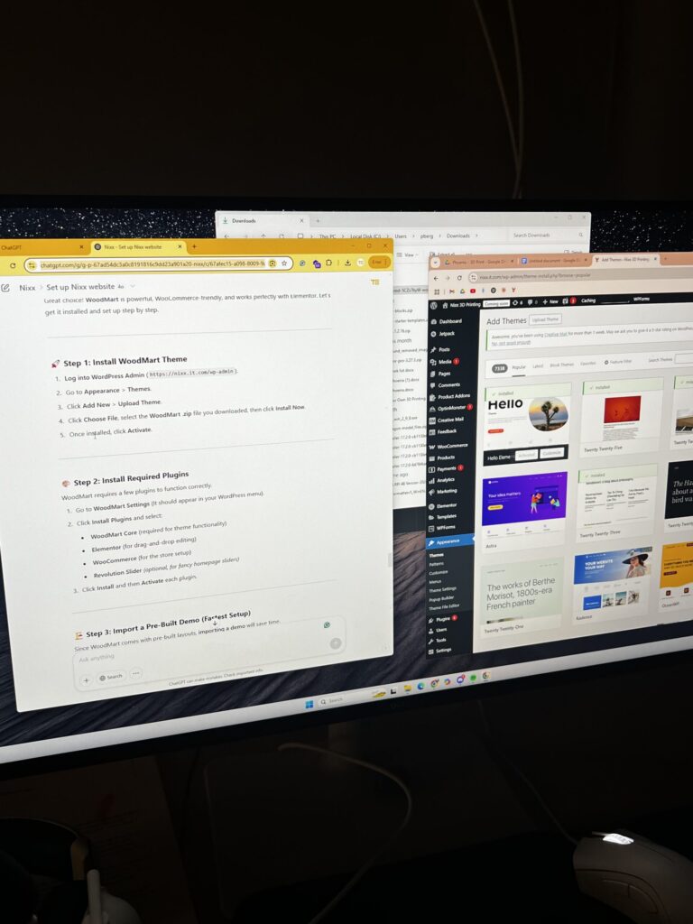 Phoenix's computer screen filled with sketches and reference tabs